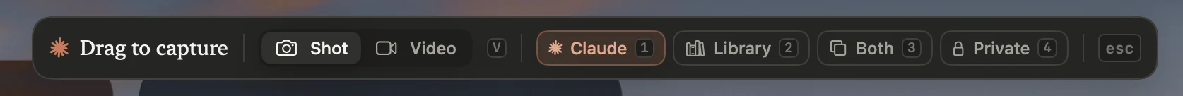 The capture pill: drag over the screen, then choose where the shot goes